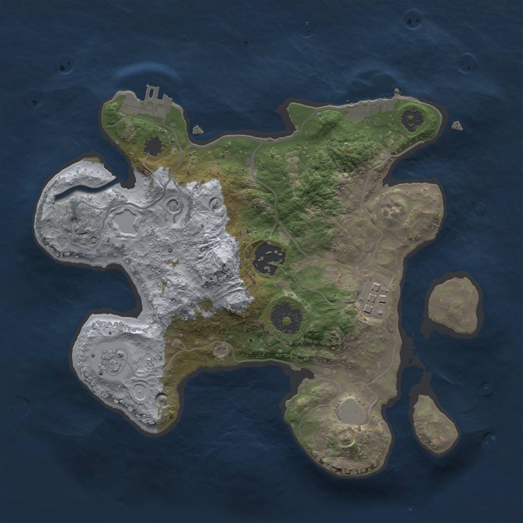 Rust Map: Procedural Map, Size: 2500, Seed: 858555566, 9 Monuments