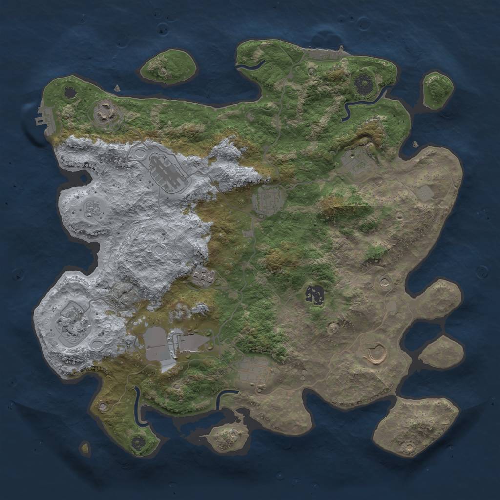 Rust Map: Procedural Map, Size: 3750, Seed: 721875401, 17 Monuments