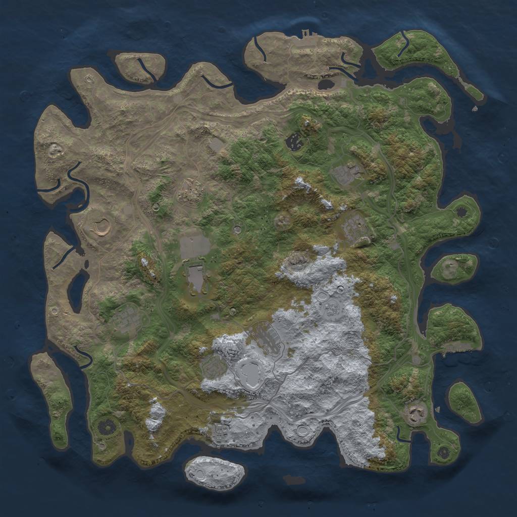 Rust Map: Procedural Map, Size: 4500, Seed: 1225535715, 18 Monuments