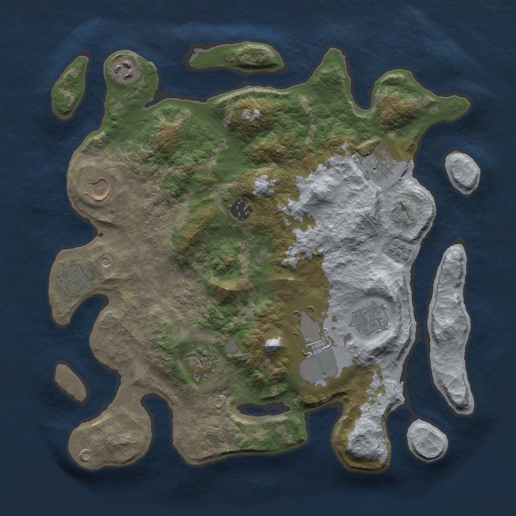 Rust Map: Barren, Size: 3599, Seed: 949308667, 12 Monuments