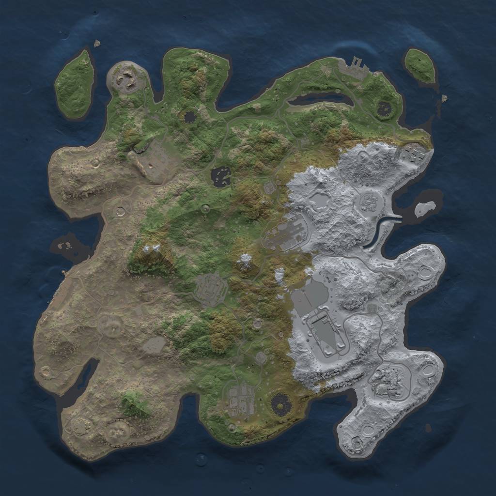 Rust Map: Procedural Map, Size: 3500, Seed: 75955894, 17 Monuments