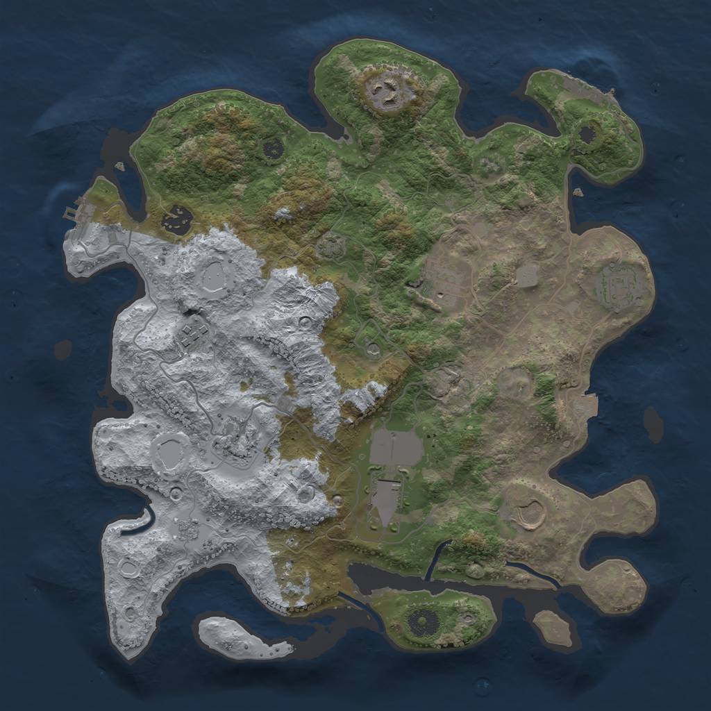 Rust Map: Procedural Map, Size: 3600, Seed: 1666, 16 Monuments