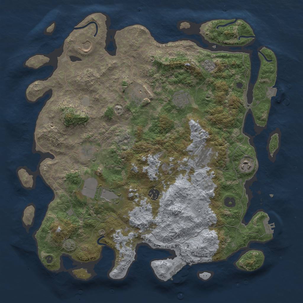 Rust Map: Procedural Map, Size: 4050, Seed: 2073725369, 17 Monuments