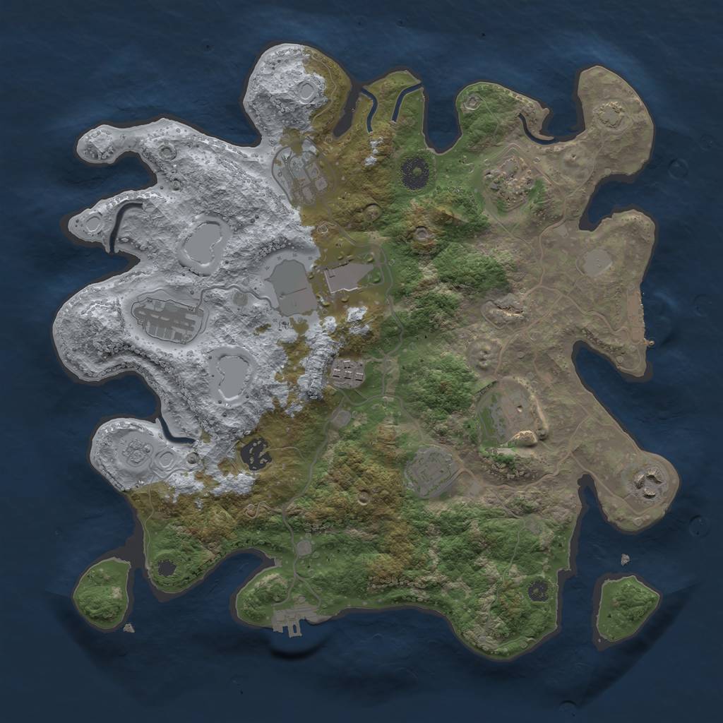 Rust Map: Procedural Map, Size: 3500, Seed: 74729521, 16 Monuments