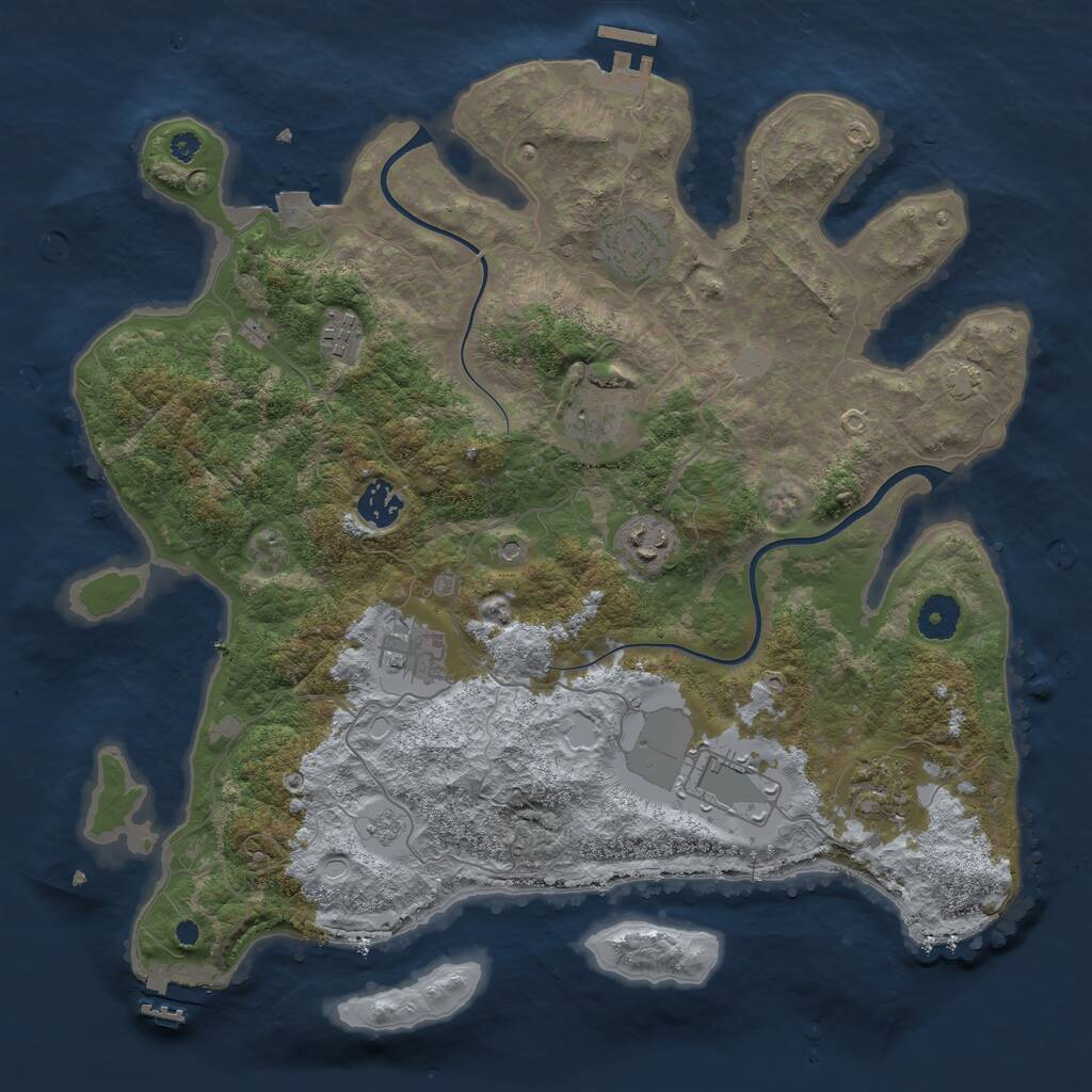 Rust Map: Procedural Map, Size: 3750, Seed: 100604661, 14 Monuments