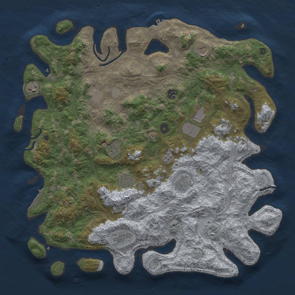 Rust Map: Procedural Map, Size: 4500, Seed: 1070773815, 18 Monuments