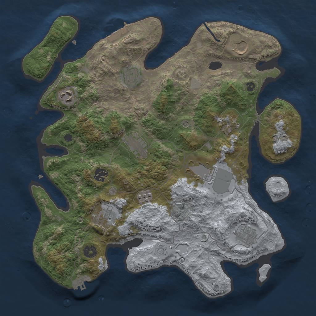 Rust Map: Procedural Map, Size: 3500, Seed: 705629873, 17 Monuments