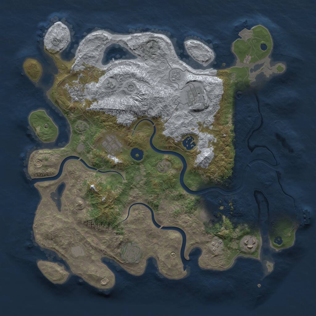 Rust Map: Procedural Map, Size: 3700, Seed: 1129368075, 13 Monuments