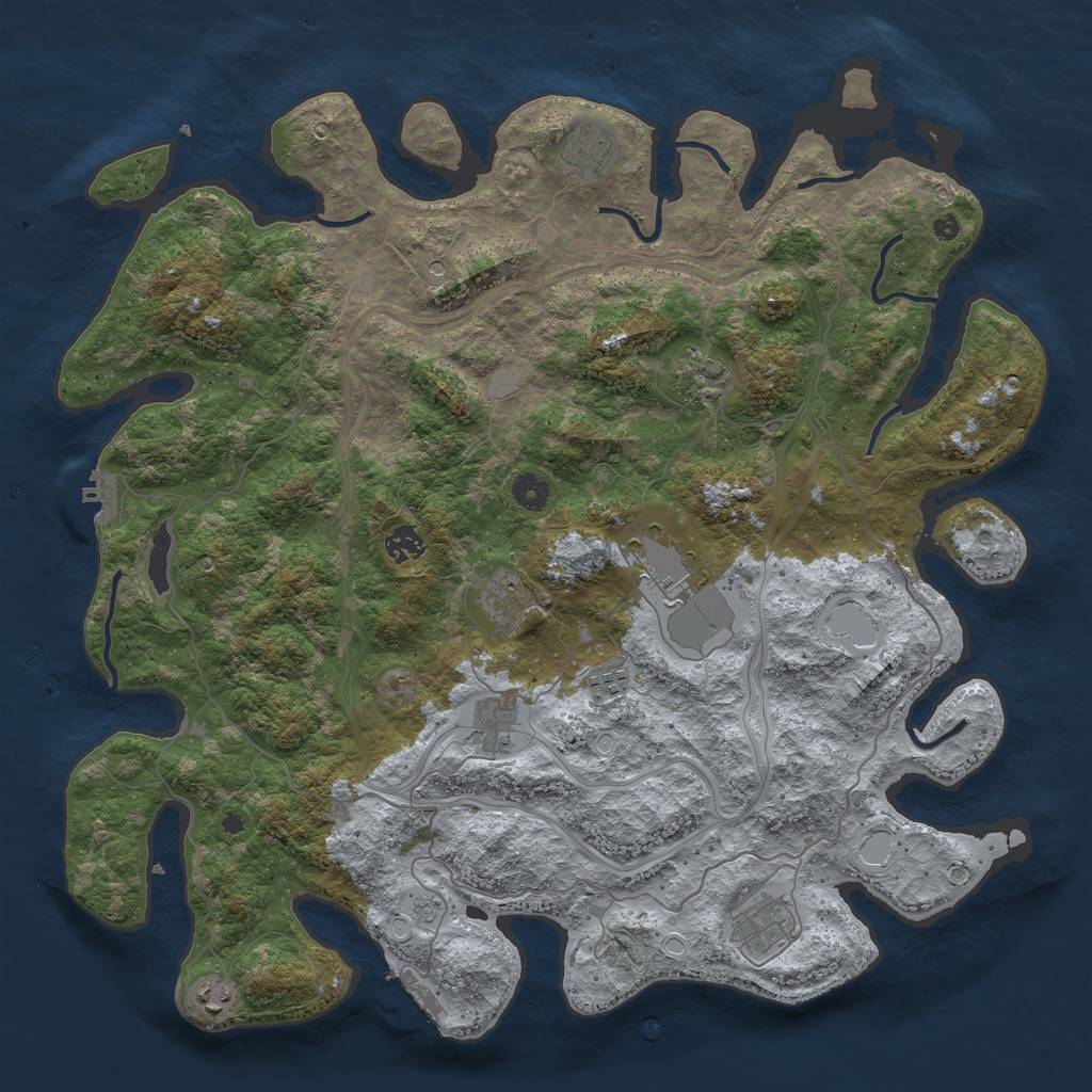 Rust Map: Procedural Map, Size: 4400, Seed: 36449942, 16 Monuments