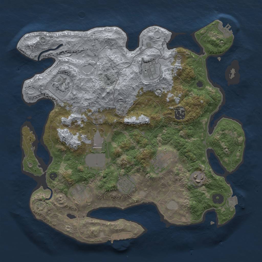Rust Map: Procedural Map, Size: 3500, Seed: 2053008520, 17 Monuments