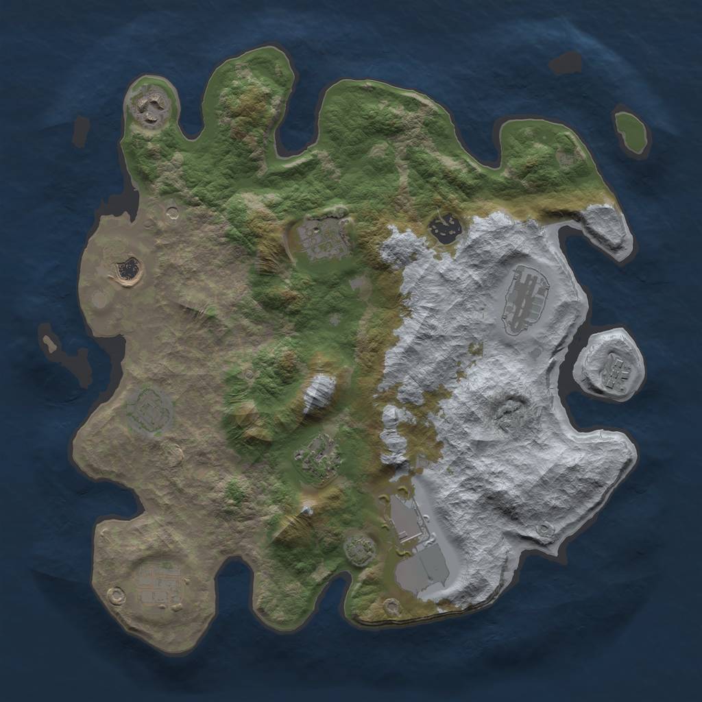 Rust Map: Barren, Size: 3500, Seed: 909110966, 14 Monuments