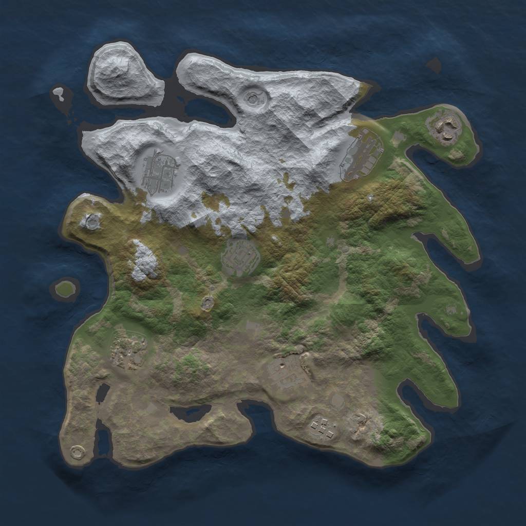 Rust Map: Barren, Size: 3250, Seed: 354458989, 10 Monuments