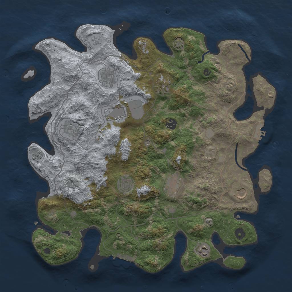 Rust Map: Procedural Map, Size: 4000, Seed: 909855245, 18 Monuments