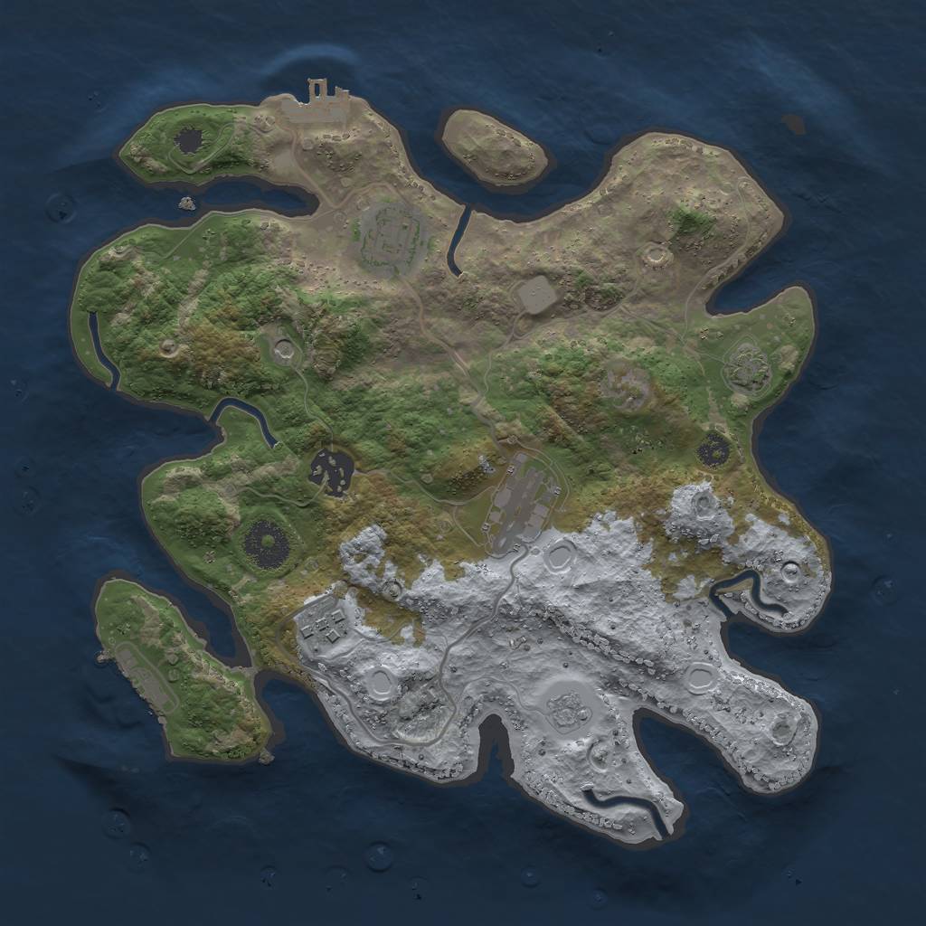 Rust Map: Procedural Map, Size: 3000, Seed: 1054142219, 12 Monuments