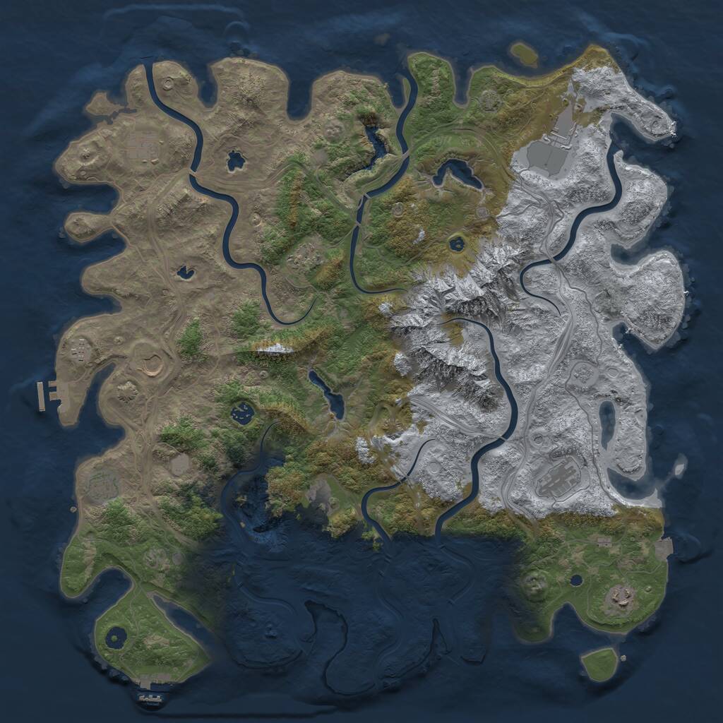 Rust Map: Procedural Map, Size: 5000, Seed: 1234568790, 16 Monuments