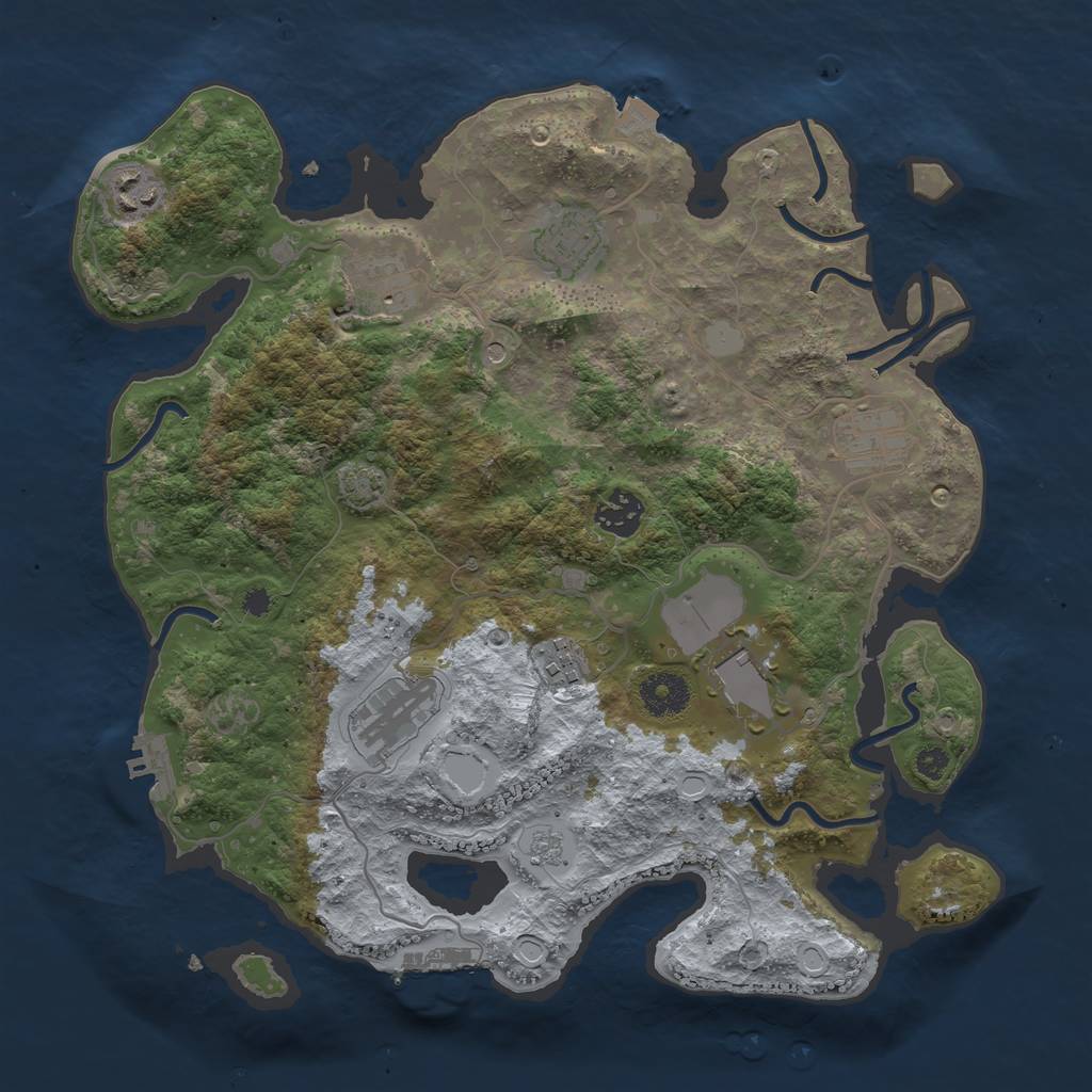 Rust Map: Procedural Map, Size: 3500, Seed: 72668645, 16 Monuments
