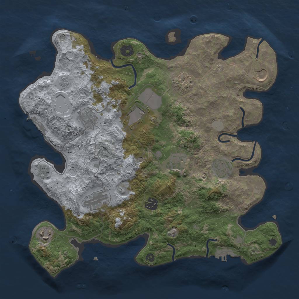 Rust Map: Procedural Map, Size: 3500, Seed: 1107749236, 17 Monuments