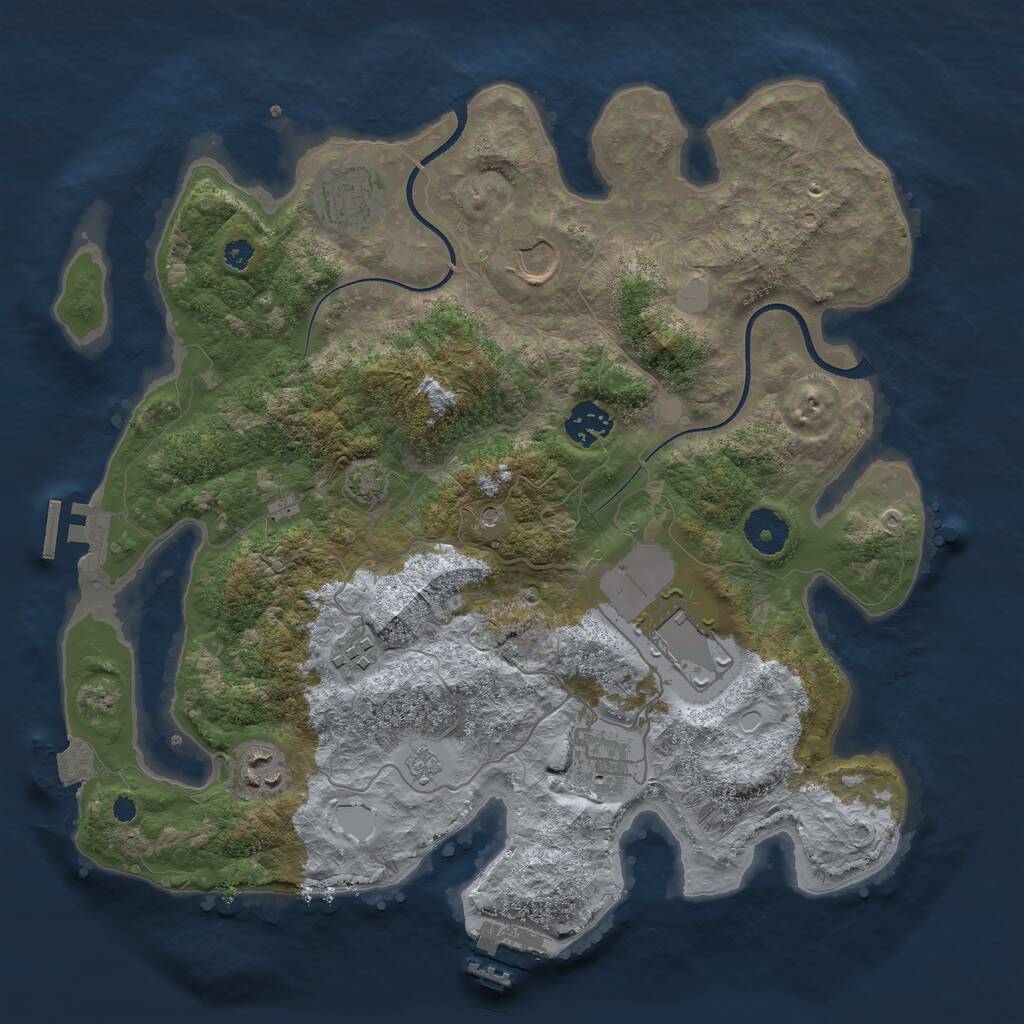 Rust Map: Procedural Map, Size: 3500, Seed: 2146122039, 13 Monuments