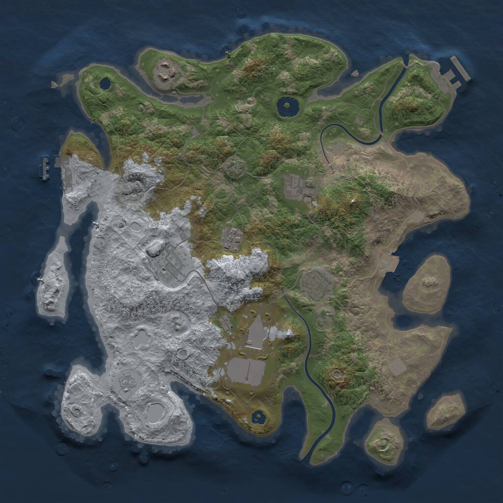 Rust Map: Procedural Map, Size: 3500, Seed: 1009078621, 11 Monuments