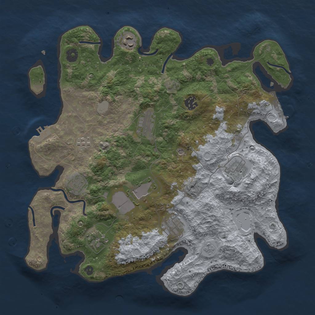 Rust Map: Procedural Map, Size: 3600, Seed: 655883, 16 Monuments