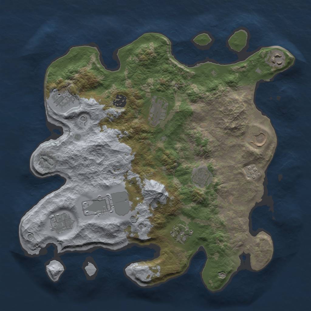 Rust Map: Barren, Size: 3500, Seed: 32, 13 Monuments