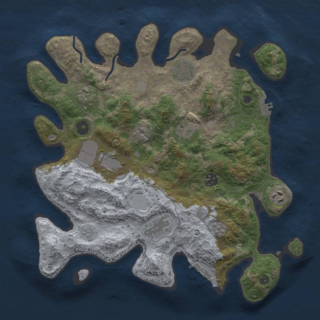 Rust Map: Procedural Map, Size: 3500, Seed: 9543284, 15 Monuments