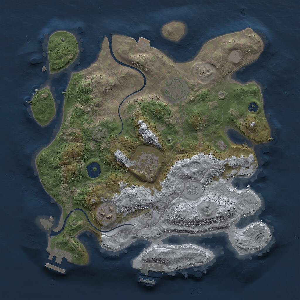 Rust Map: Procedural Map, Size: 3000, Seed: 1123581321, 9 Monuments