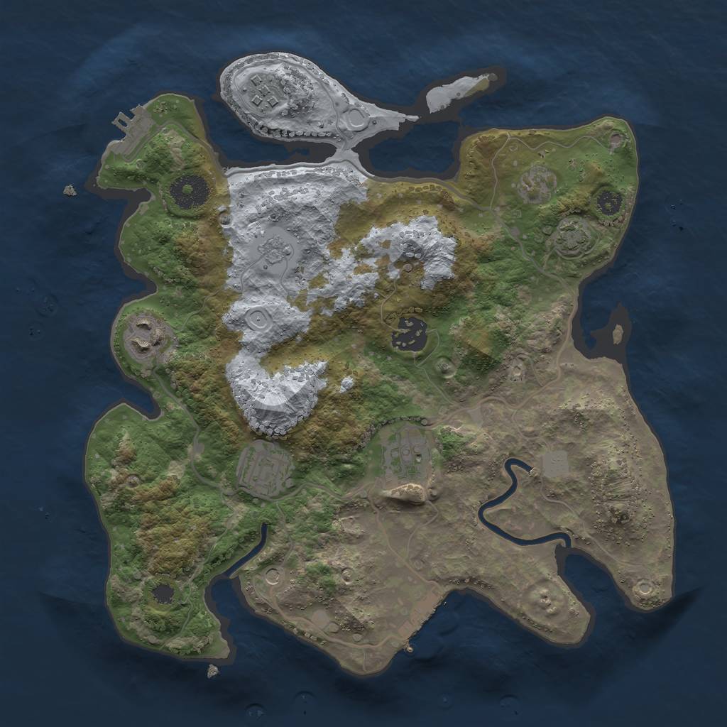 Rust Map: Procedural Map, Size: 3000, Seed: 1916776607, 13 Monuments