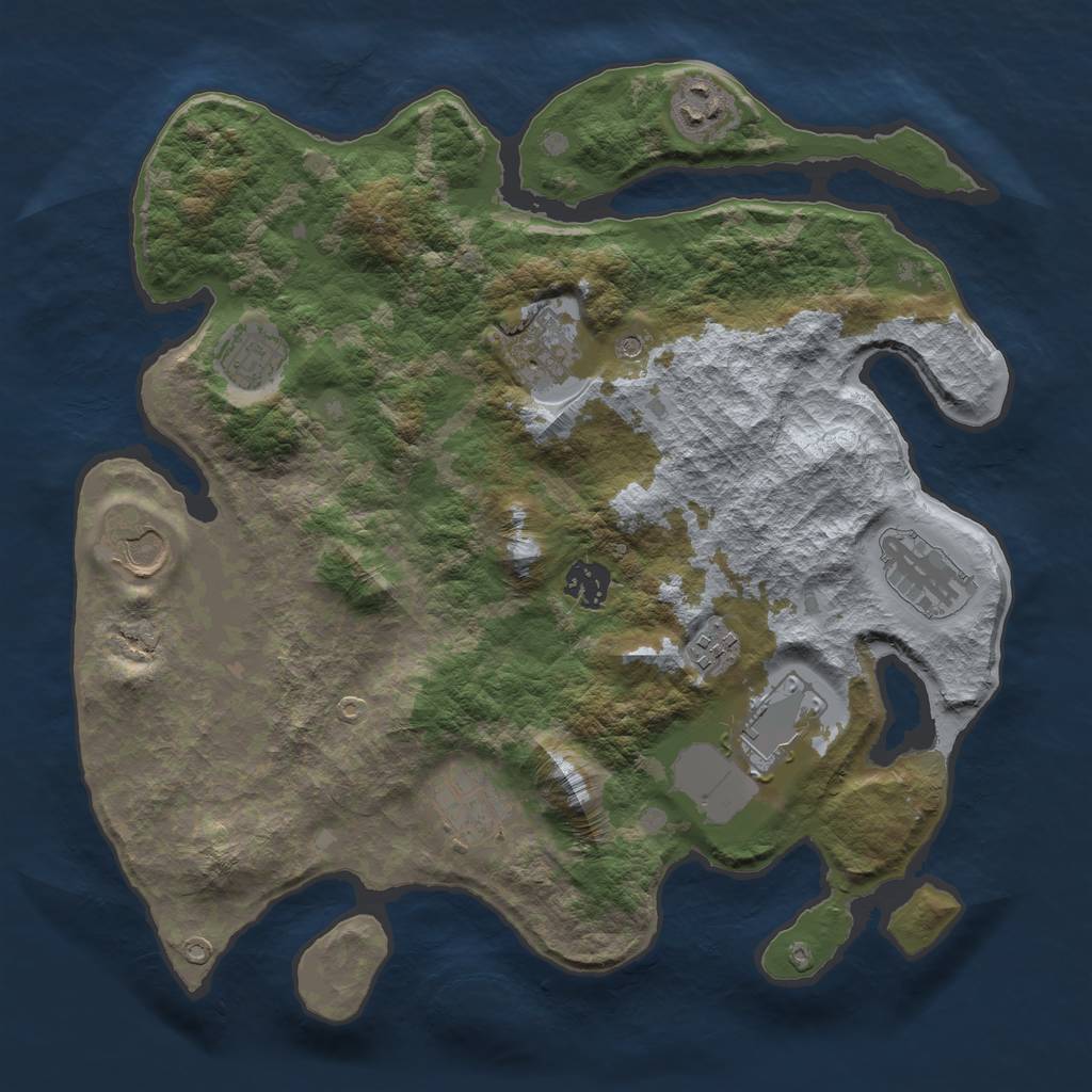 Rust Map: Barren, Size: 3500, Seed: 476044308, 12 Monuments