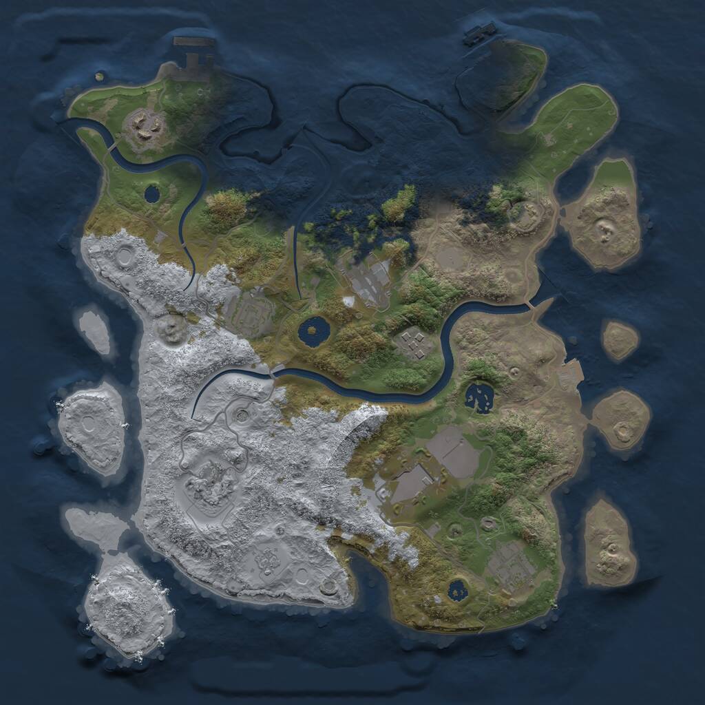 Rust Map: Procedural Map, Size: 3500, Seed: 1961233391, 14 Monuments