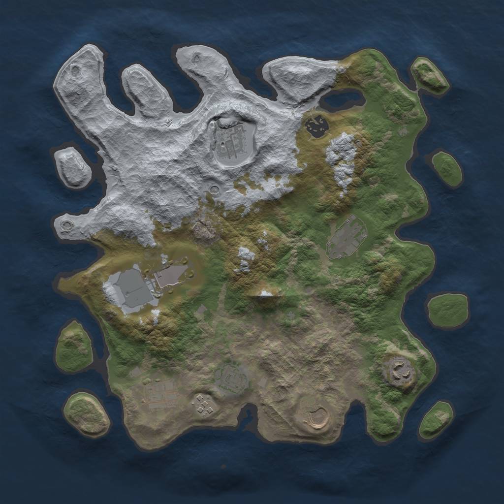 Rust Map: Barren, Size: 3500, Seed: 454210911, 12 Monuments