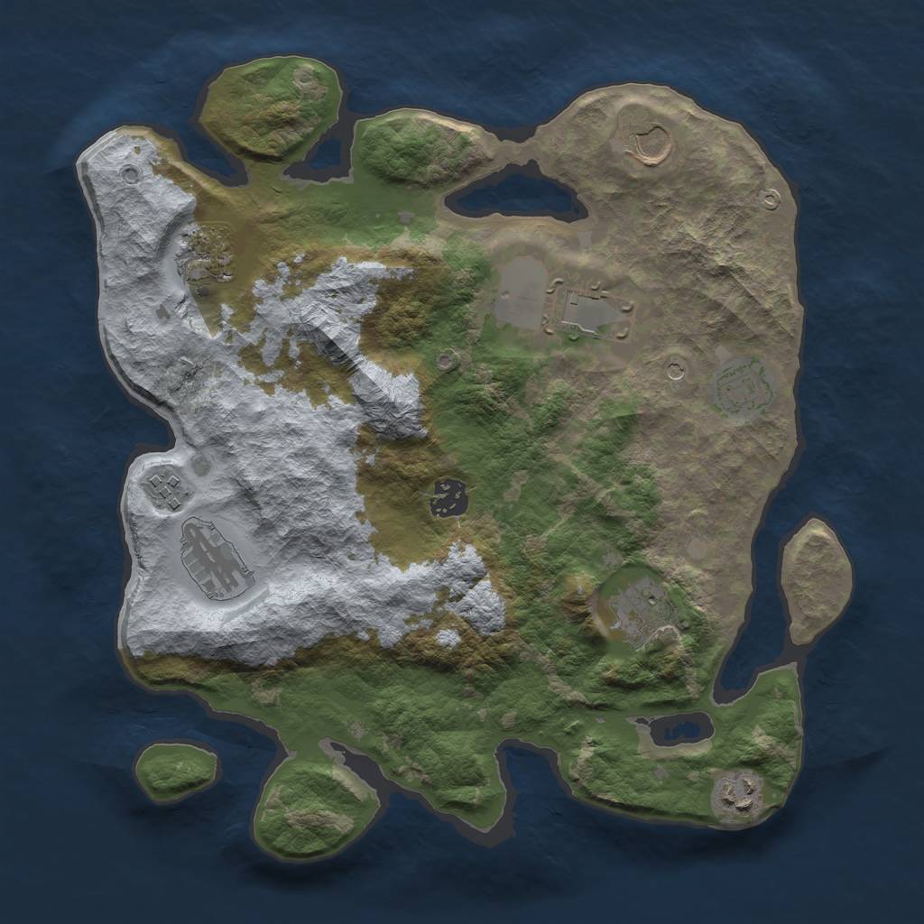 Rust Map: Barren, Size: 3500, Seed: 830024021, 12 Monuments