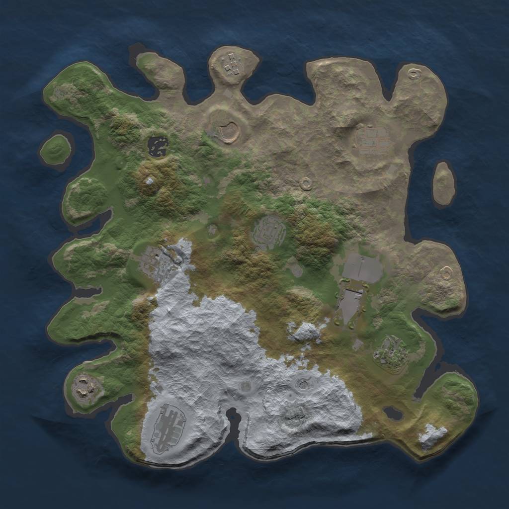 Rust Map: Barren, Size: 3500, Seed: 889270676, 13 Monuments
