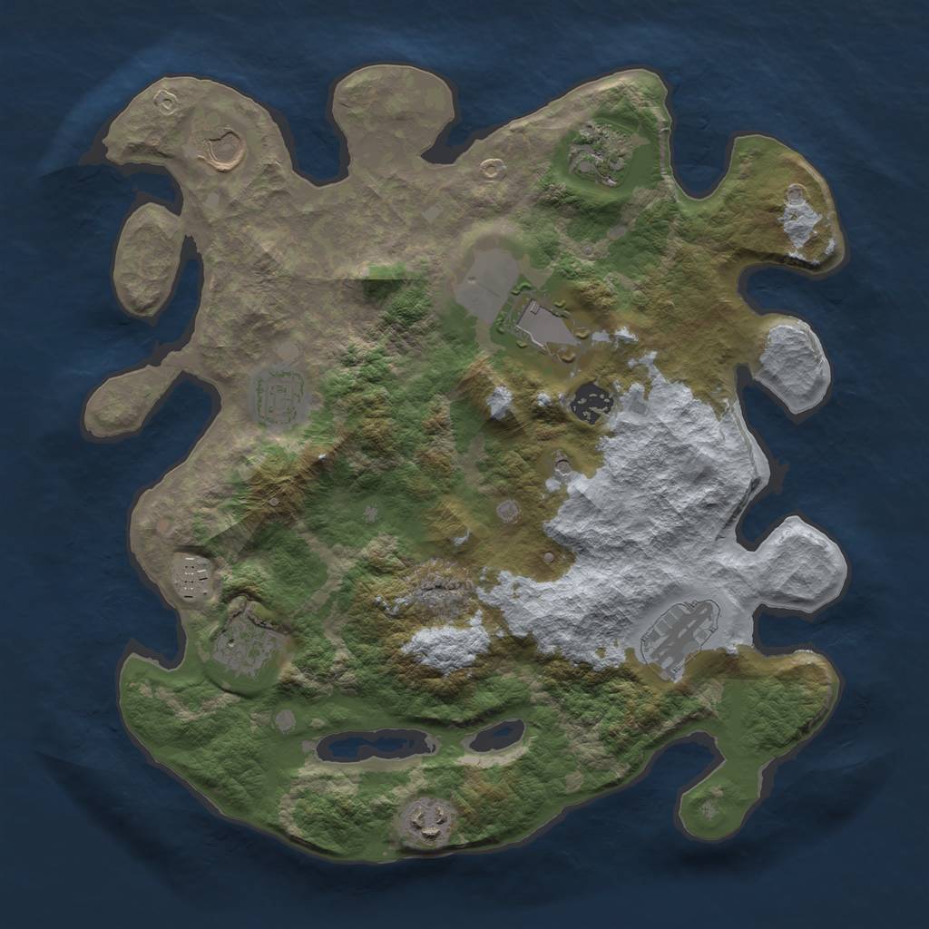 Rust Map: Barren, Size: 3500, Seed: 791047055, 12 Monuments