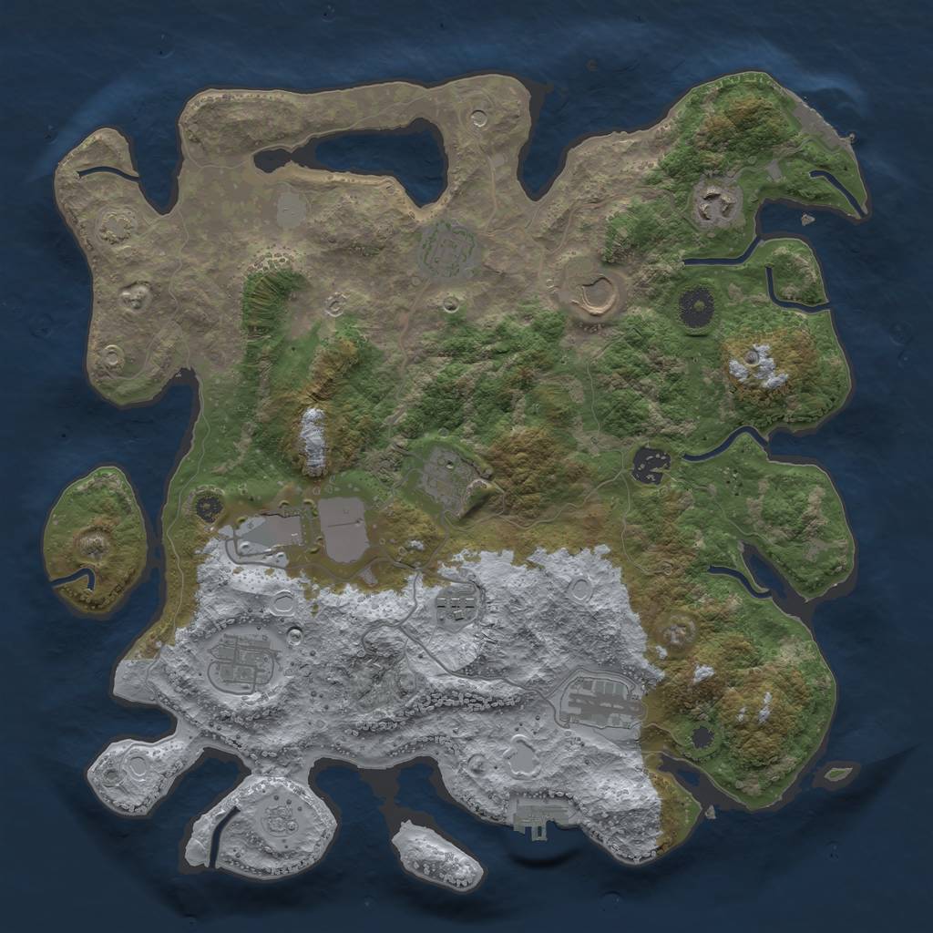 Rust Map: Procedural Map, Size: 3700, Seed: 1928776004, 17 Monuments