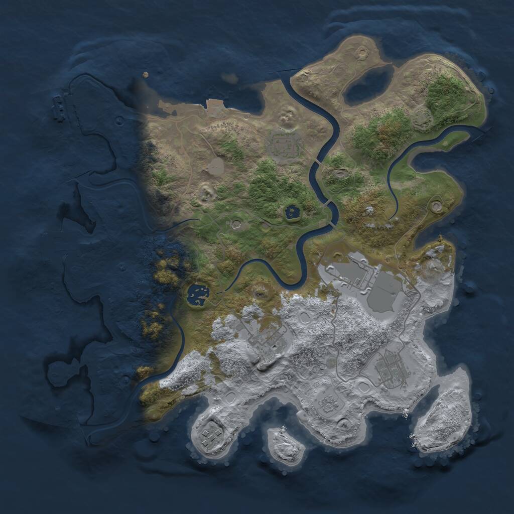 Rust Map: Procedural Map, Size: 3500, Seed: 1242316397, 12 Monuments