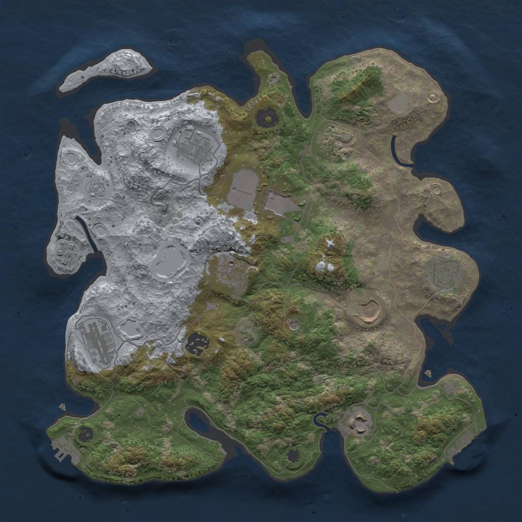 Rust Map: Procedural Map, Size: 3500, Seed: 1361122739, 17 Monuments