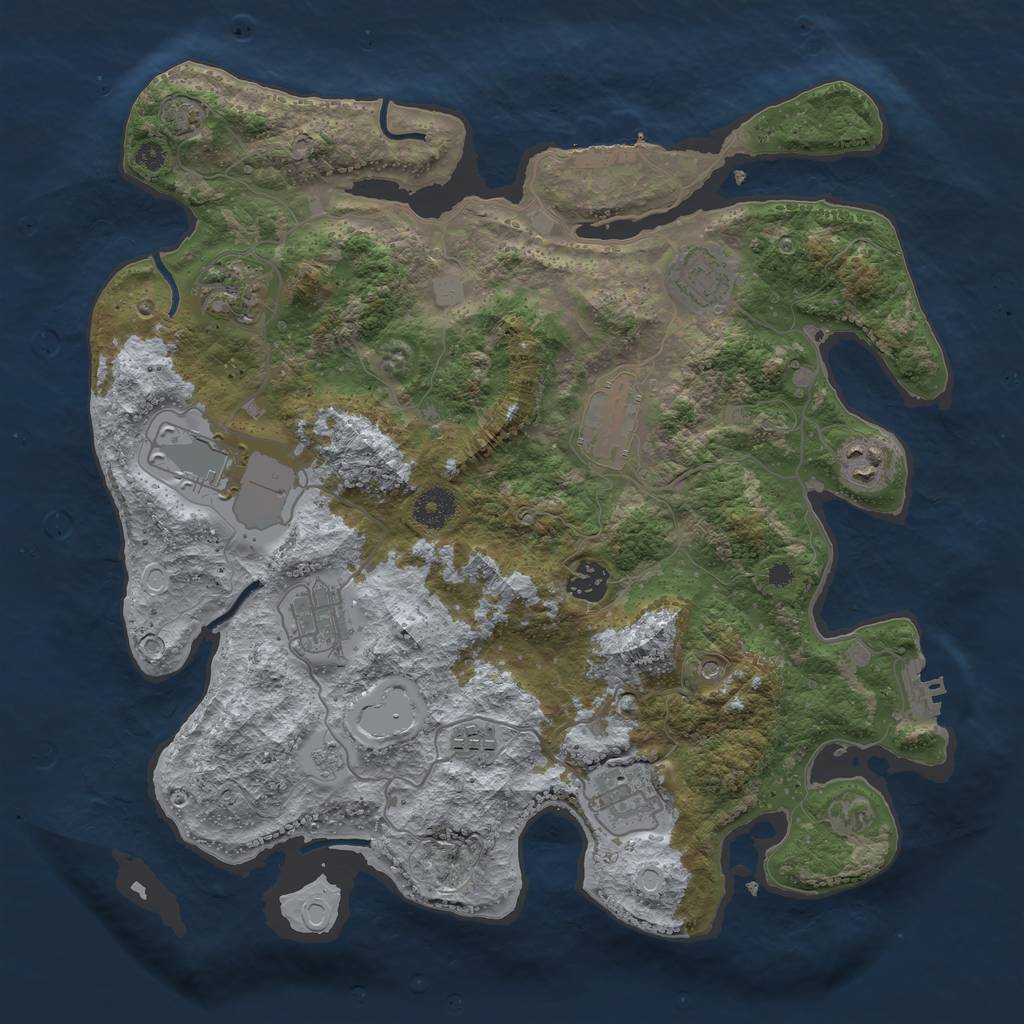 Rust Map: Procedural Map, Size: 3700, Seed: 30923315, 17 Monuments