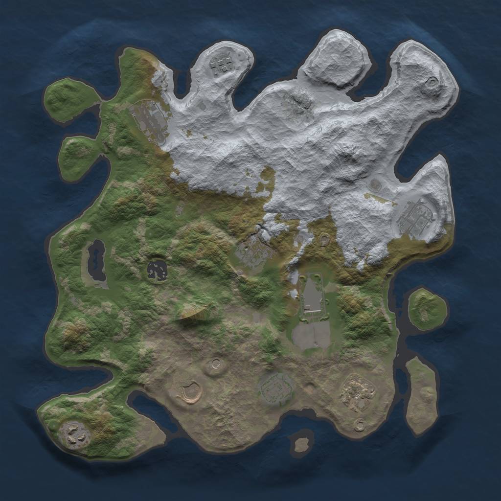 Rust Map: Barren, Size: 3500, Seed: 875563928, 13 Monuments