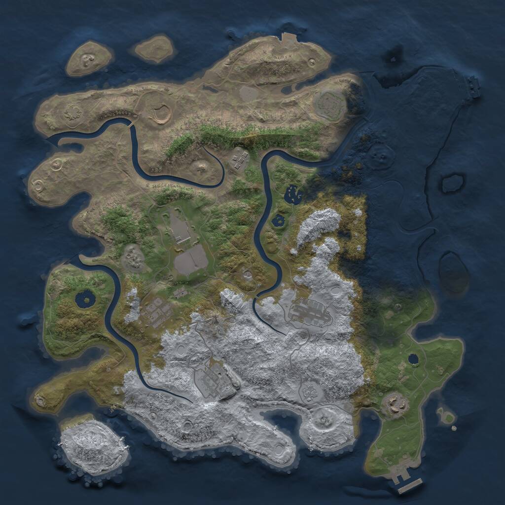 Rust Map: Procedural Map, Size: 3950, Seed: 409076947, 15 Monuments