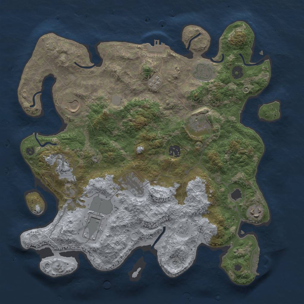 Rust Map: Procedural Map, Size: 3700, Seed: 1096373692, 17 Monuments
