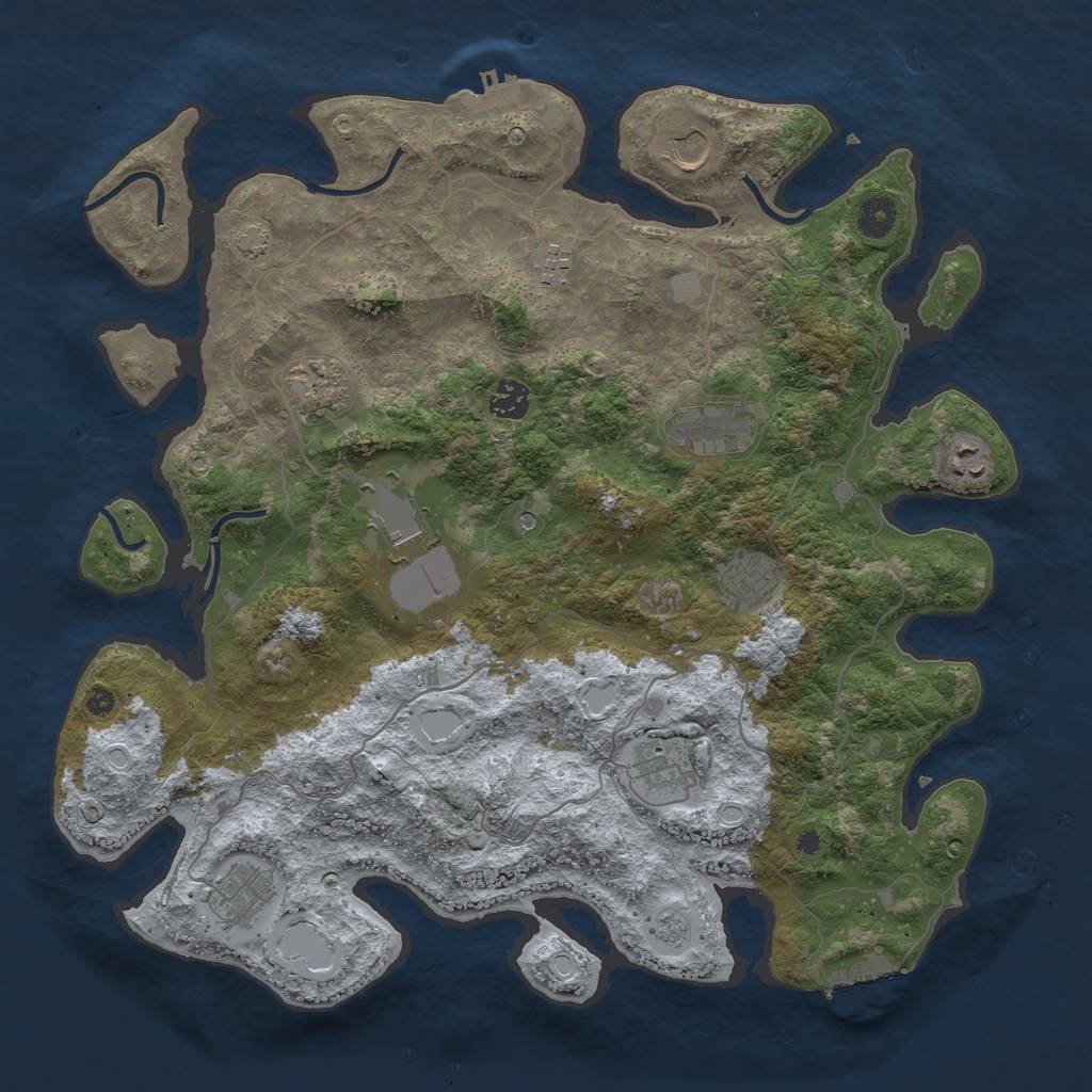 Rust Map: Procedural Map, Size: 4050, Seed: 878829289, 18 Monuments