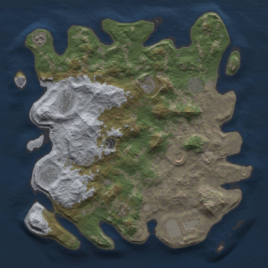 Rust Map: Barren, Size: 4000, Seed: 1628333995, 13 Monuments