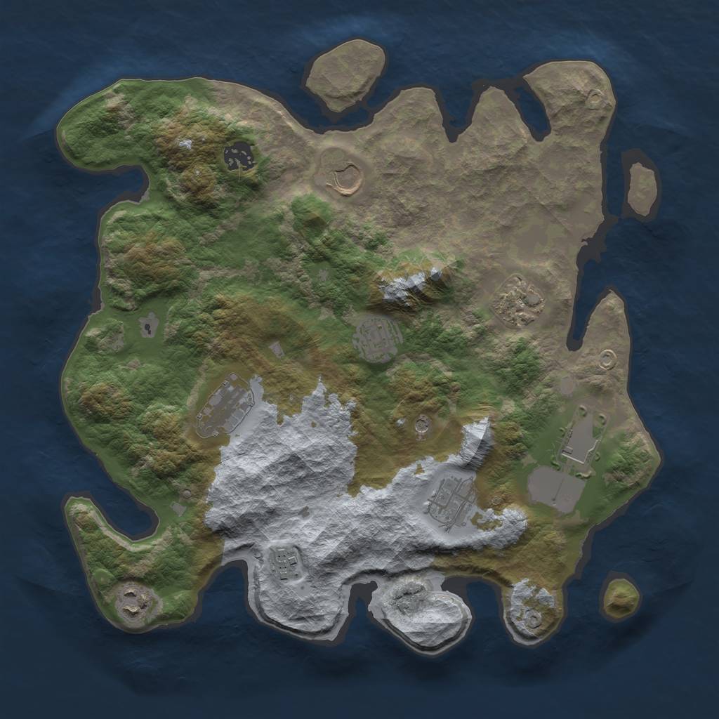 Rust Map: Barren, Size: 3500, Seed: 828020522, 12 Monuments