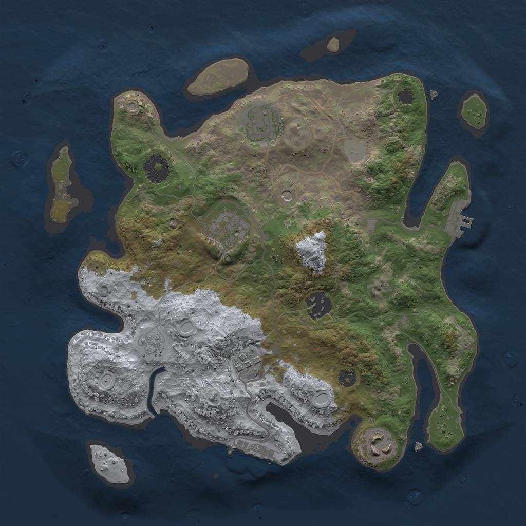 Rust Map: Procedural Map, Size: 3000, Seed: 1106002174, 12 Monuments