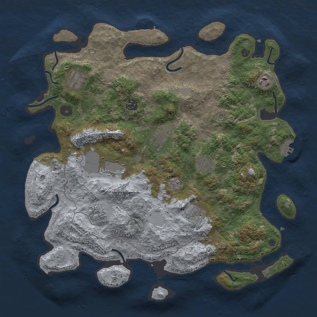 Rust Map: Procedural Map, Size: 4000, Seed: 855798, 16 Monuments