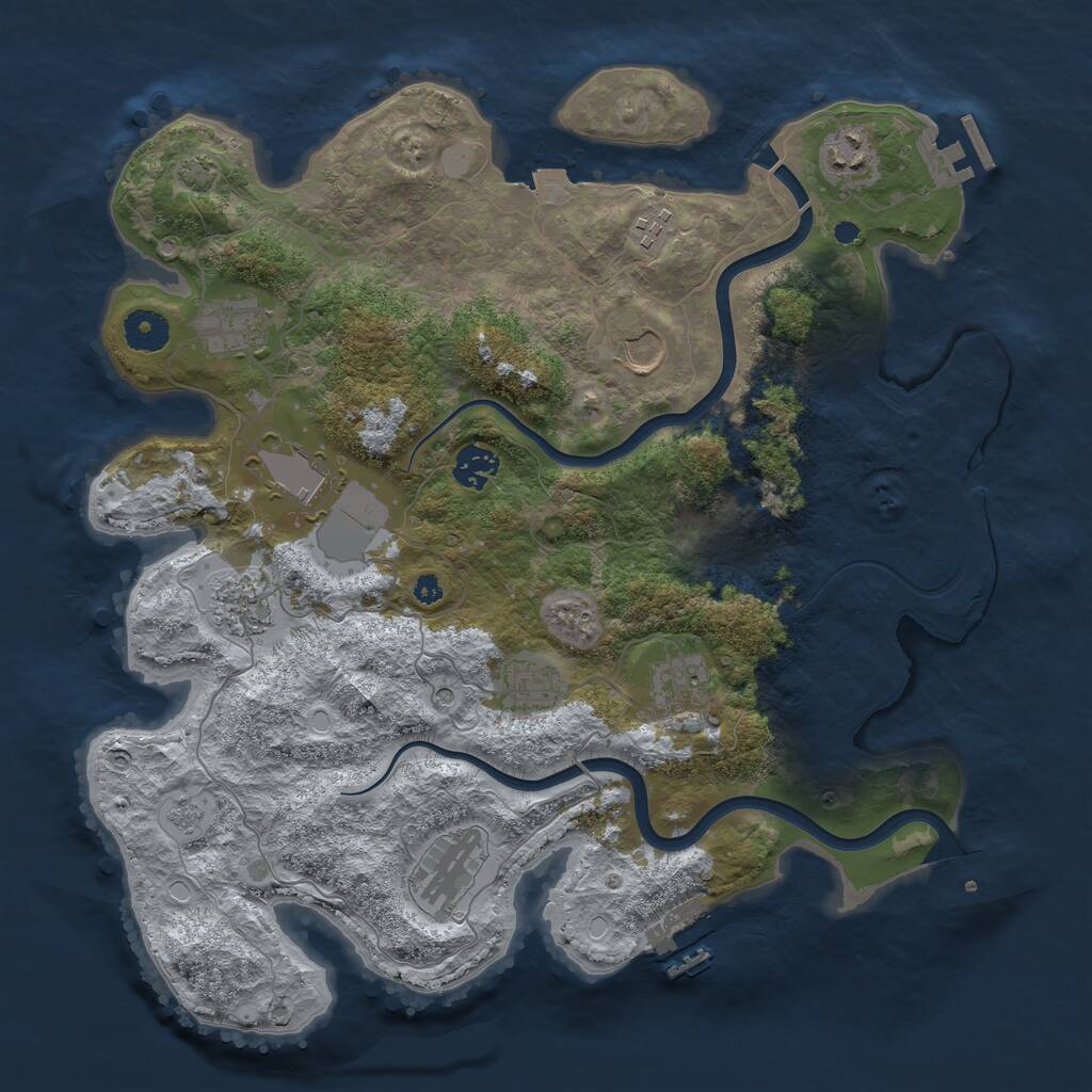 Rust Map: Procedural Map, Size: 3750, Seed: 48777445, 16 Monuments