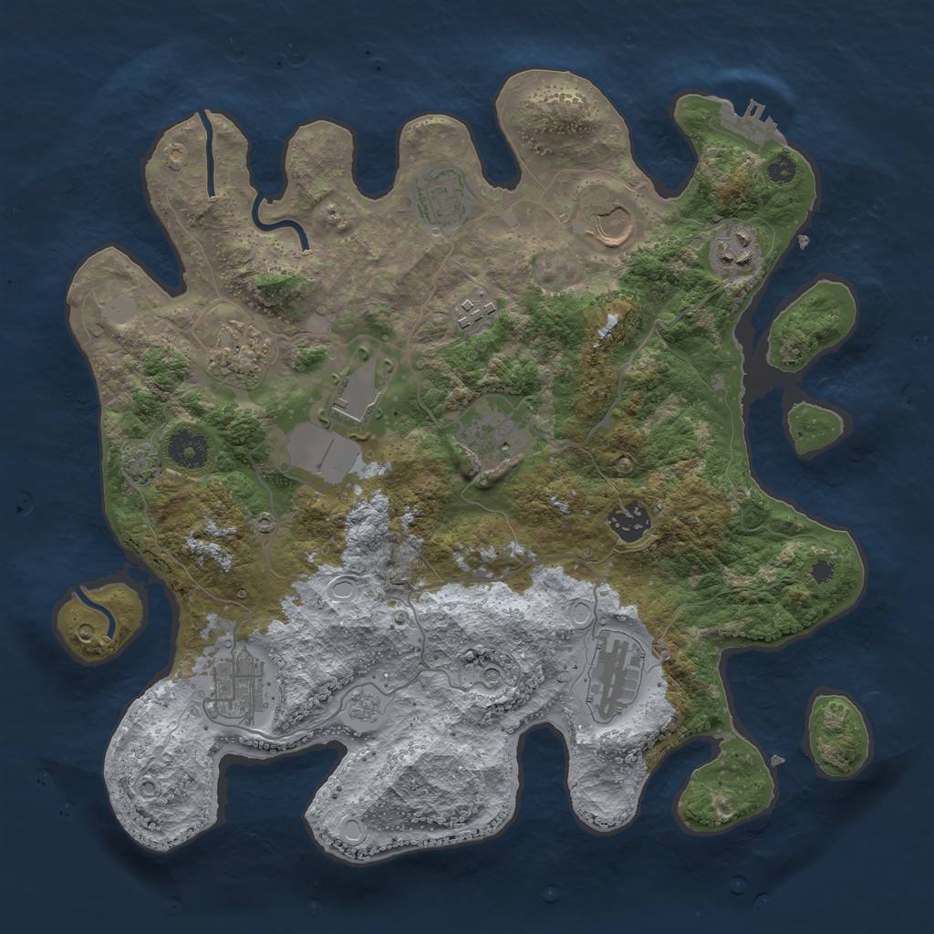 Rust Map: Procedural Map, Size: 3500, Seed: 1257102518, 17 Monuments