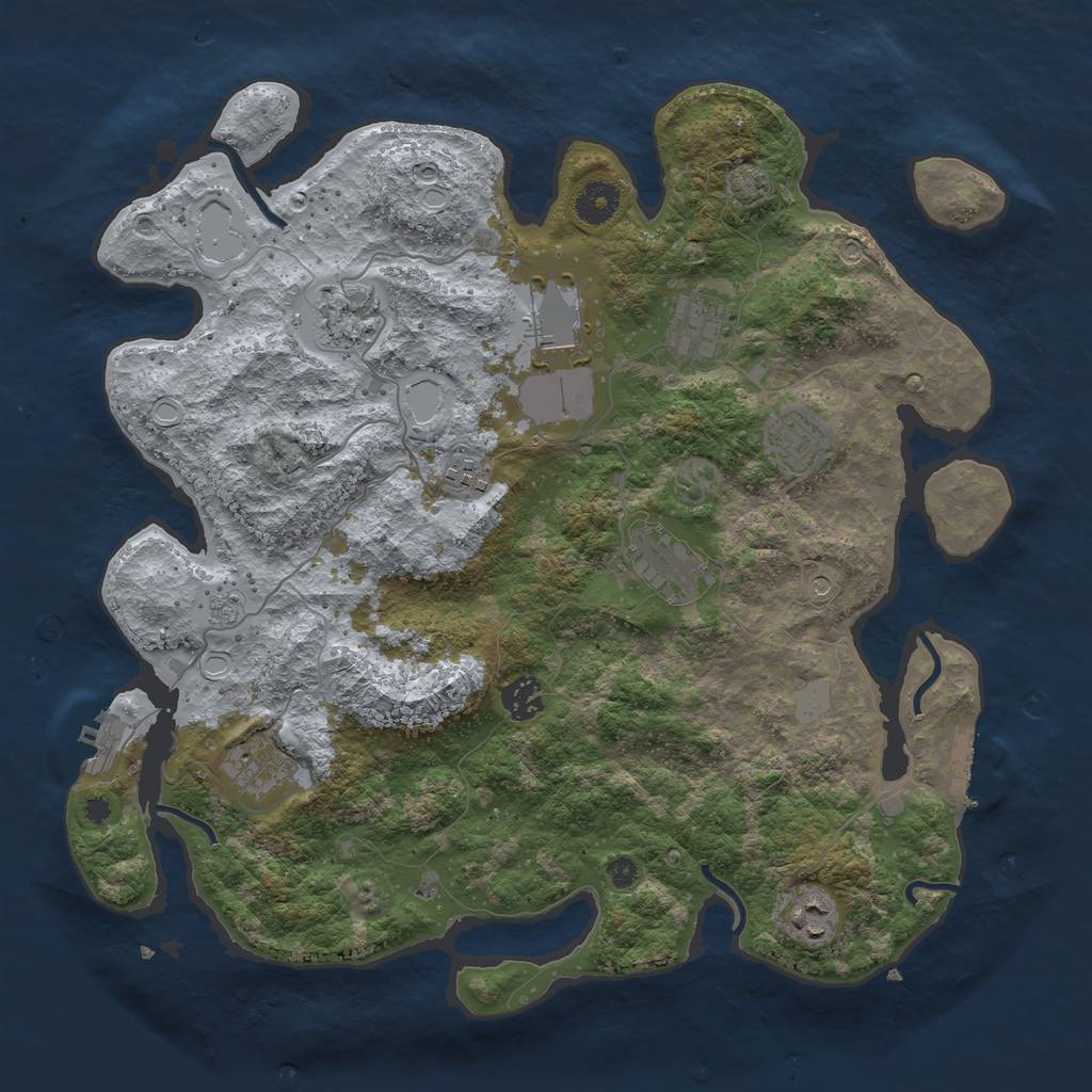 Rust Map: Procedural Map, Size: 3800, Seed: 384296436, 17 Monuments