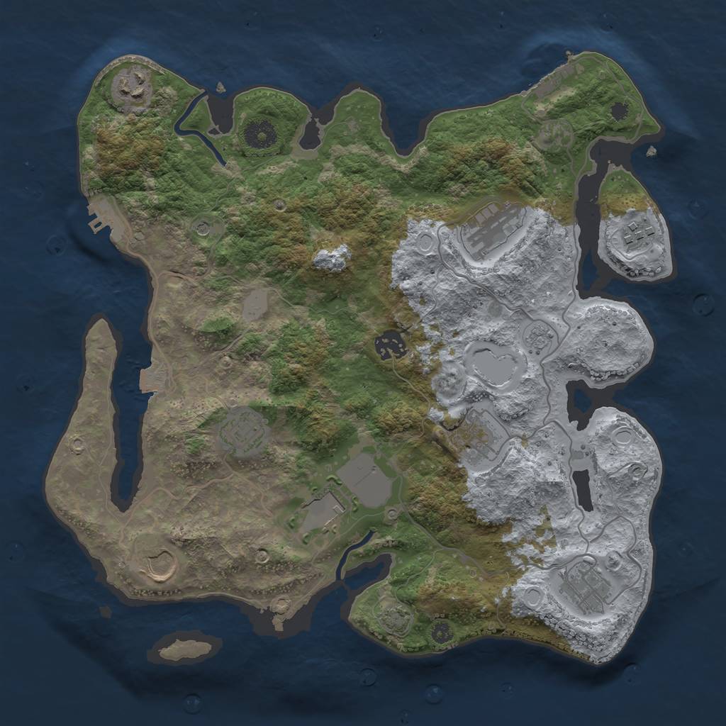 Rust Map: Procedural Map, Size: 3500, Seed: 306996480, 17 Monuments